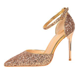 LoveFery Women's Stiletto Low-cut Pointed-toe Hollowed Sequined Sexy Heels