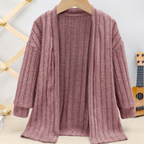 Girls Cozy Solid Knit Cardigan - Asymmetrical Neck, Slight Stretch, Machine Washable - Perfect for Spring and Autumn Casual Wear