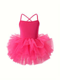 Brief Sleeveless Slingback Tutu Dress for Girls - Vibrant Solid Color, Puffy, Flared, Slim Fit, Medium Stretch, Hand Washable, All-Season Ballet Dance Wear