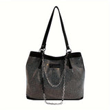 Glittering Rhinestone Shoulder Bag - Fashionable Chain Decor Tote - Shimmering Bling-Bling Evening Handbag for Glam Women