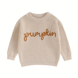 Cozy Autumn Winter Knit Sweater for Toddler Baby Girls - Soft Long Sleeve Crewneck with Letter Embroidery, Warm Pullover Knitwear for Halloween and Daily Wear