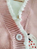 Adorable Strawberry Pattern V-Neck Knit Cardigan Sweater - Thermal Lined, Soft, Warm, and Cozy for Girls - Perfect for Winter and Fall Outerwear