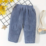 Baby Boys, 100% Pure Cotton, All-match Corduroy Pants, Autumn And Winter Stylish Cotton Patched Casual Carrot Shape Pants