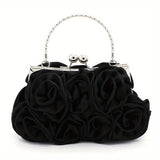 Floral Elegance Clutch - Metal Kiss Lock Handle - Roomy Interior - Perfect for Special Occasions