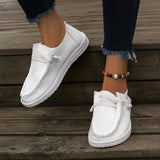 Womens Fashion Flat Canvas Loafers - Round Toe Lace Up Slip-On Sneakers - Flexible, Comfortable & Trendy Casual Shoes for Everyday Style