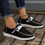 Womens Fashion Flat Canvas Loafers - Round Toe Lace Up Slip-On Sneakers - Flexible, Comfortable & Trendy Casual Shoes for Everyday Style