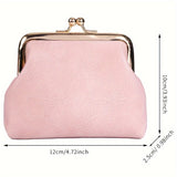 Mini Retro Clutch Kiss-Lock Wallet, Solid Color Clip Coin Purse, Women's Textured Carry On Pouch