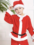 Boy's Creative Christmas Santa Outfit, Christmas Hat + Long Sleeve Top + Belt + Pants Four-Piece Set, Suitable For Stage Performance, Halloween And Carnival Party