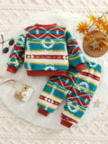 Youngsters's Christmas Fashion Thickened Warm Print Suit Youngsters's New Style Two-piece Set