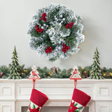 1pc Classic Christmas Wreath Candle Holder Centerpiece - Flocked Artificial Pine with Red Berries, Flameless Pillar Candles Included, Featherless Festive Tabletop Garland, Easy No-Power Holiday Decor