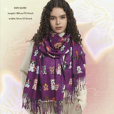 Playful Dog Breed Print Scarf - Cozy Tasseled Shawl for Autumn & Winter - Soft Accessory for Outfit Enhancement