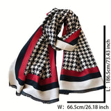 Elegant Houndstooth Scarf Stylish Thick Warm Fringe Shawl Women's Autumn Winter Windproof Inelastic Large Scarf