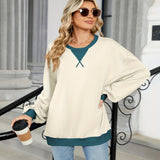 Women Autumn And Winter Solid Color Round Neck Loose Sweatshirt Sweatshirt, Block Color