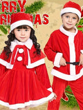 Boy's Creative Christmas Santa Outfit, Christmas Hat + Long Sleeve Top + Belt + Pants Four-Piece Set, Suitable For Stage Performance, Halloween And Carnival Party