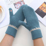 Stylish Short Thickened Knit Mittens Simple Solid Color Leak Finger Touchscreen Gloves Autumn Winter Coldproof Windproof Riding Gloves