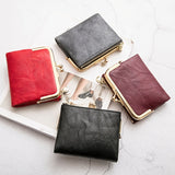 Women's Short Wallet, Vintage Clutch Coin Purse With Kuss-Lock, bifold Multifunctional Purse