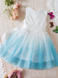 Lovely Galaxy Princess Dress for Little Girls - Elegant Lace Splicing, Sleeveless, Ribbon Detailed, Non-Stretch Polyester Tulle Dress for Summer - Ideal Gift for Birthday or Special Occasions