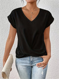 Chic Knot V-Neck T-Shirt - Lightweight & Breathable for Spring/Summer - Stylish Casual Wear for Women