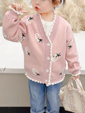 Adorable Strawberry Pattern V-Neck Knit Cardigan Sweater - Thermal Lined, Soft, Warm, and Cozy for Girls - Perfect for Winter and Fall Outerwear