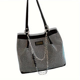 Glittering Rhinestone Shoulder Bag - Fashionable Chain Decor Tote - Shimmering Bling-Bling Evening Handbag for Glam Women