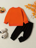 Buy 1 Get 1 Free, 2 Pcs Adorable Toddler Baby Boy Halloween Outfits - Long Sleeve Letter Print Sweatshirt and Casual Pants Set for Fall Winter - Soft, Comfortable, and Cozy Clothes for Little Ones