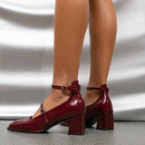 lovevvr - Women Vintage Patent Chunky Heeled Mary Jane Pumps