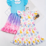 Charming Summer Dress Set for Girls - Butterfly & Tie Dye Design with Playful Flying Sleeves - Ideal for Casual and Fashionable Outdoor Wear