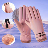 Winter Warmth Touch Screen Gloves - Windproof, Thickened, Elegant, Fashionable, and Functional Cycling Driving Gloves for Women - Perfect for Cold Weather Sports and Outdoor Activities