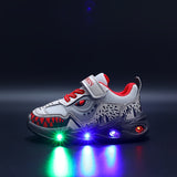 Vibrant DinoKicks Low-Top Sneakers - Breathable, Shock-Absorbing, LED Light Accents, Casual Sport Shoes for Boys, All-Season Wear, Comfortable Fit