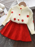 Girls Knit Cardigan Sweater & Pleated Skirts Set Baby Kids Clothes For Spring Fall