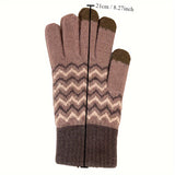 Wave Line Pattern Stylist Knit Gloves - Full Finger Windproof Winter Gloves, Ideal For Cycling Driving & Outdoor Activities