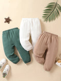 3pcs Super Soft Comfy 100% Cotton Muslin Pants Set - Elastic Waist, Breathable, Gentle on Skin, Casual Wear for Baby Boys and Girls - Perfect for All Seasons