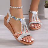 lovefery - Silver Casual Patchwork Rhinestone Fish Mouth Out Door Wedges Shoes (Heel Height 1.57in)