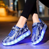 Bright LED Roller Shoes for Boys - Fashionable & Fun, Dual-Wheel Skate Sneakers for All Seasons Outdoor Adventure