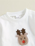 Cozy Cotton Blend Boys' Christmas Reindeer Embroidered Sweatshirt & Pants Set - Casual Long Sleeve Outfit for Youngsters, Perfect Holiday Gift, Perfect for Outdoor