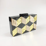 LoveFery - New Women's Bag Vintage Sequins Acrylic Dinner Bag Geometric Checker Splicing Handbag Dress Bag