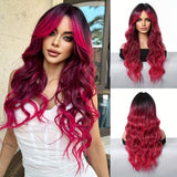 Long Curly Wavy Wig With Bangs Synthetic Wig Beginners Friendly Heat Resistant Elegant For Daily Use Wigs For Women