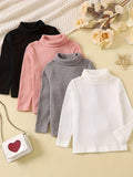 4pcs Girls Stretchy Turtleneck Stretch Ribbed Long Sleeve Base Layer Tops