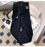 New style letter flocking print pants Women men's high waist pants with belt logo print black color long trousers