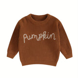 Cozy Autumn Winter Knit Sweater for Toddler Baby Girls - Soft Long Sleeve Crewneck with Letter Embroidery, Warm Pullover Knitwear for Halloween and Daily Wear