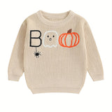 Adorable 0-3 Years Infant Halloween Sweater - Soft Long Sleeve Pullover with Pumpkin, Ghost, Spider Embroidery - Fall Season Letter Printed Tops for Baby Girls and Boys