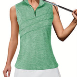 Stylish Sleeveless V Neck Polo Shirt for Women - Breathable, Moisture-Wicking, Quick-Drying, Athletic Fit, Zip Collar, Ideal for Golf, Tennis, Workout, Summer Outfit, and Casual Wear - Perfect for Active Ladies