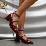 lovevvr - Women Vintage Patent Chunky Heeled Mary Jane Pumps