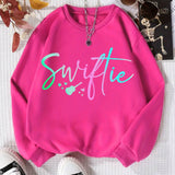 Vibrant Swiftie Graphic Print Round Neck Long Sleeve Sweatshirt - Soft, Comfy, Casual Wear for Girls - Daily, Outdoor, and Leisure Activities