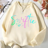 Vibrant Swiftie Graphic Print Round Neck Long Sleeve Sweatshirt - Soft, Comfy, Casual Wear for Girls - Daily, Outdoor, and Leisure Activities