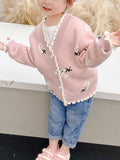 Adorable Strawberry Pattern V-Neck Knit Cardigan Sweater - Thermal Lined, Soft, Warm, and Cozy for Girls - Perfect for Winter and Fall Outerwear