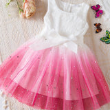 Lovely Galaxy Princess Dress for Little Girls - Elegant Lace Splicing, Sleeveless, Ribbon Detailed, Non-Stretch Polyester Tulle Dress for Summer - Ideal Gift for Birthday or Special Occasions