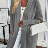 Chic Long Sleeve Knit Cardigan - Cozy Pockets & Open Front - Versatile for Casual Wear, Women's Apparel