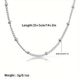 1pc Elegant 18K Gold Plated Simple Style Bead Decor Chain Necklace For Women, Stainless Steel, Daily Wear Minimalist Link Chain Choker, Vacation Jewelry