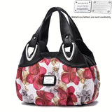 Elegant Large Floral Tote Bag - Versatile & Durable PU Leather with Secure Zipper, Includes Matching Clutch